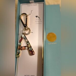 Elegant Gold Initial Bag Charm/ Keychain with Multicolor Gems